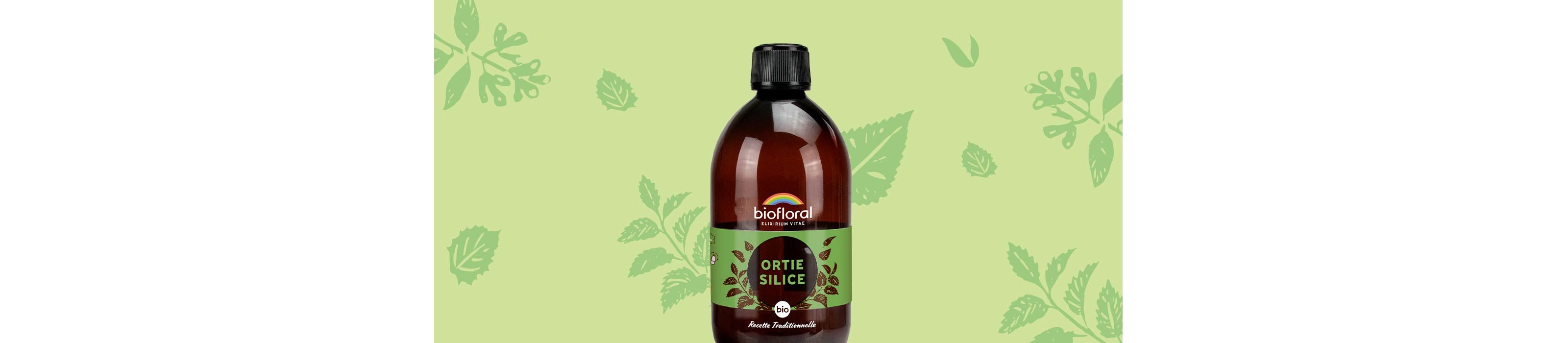 Solution buvable Biofloral à l’ortie silice bio pour le renforcement des tissus.