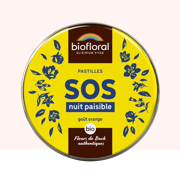 Pastilles Biofloral de fleurs de Bach SOS Nuit Paisible bio pour mieux dormir.